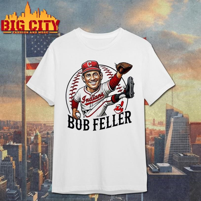 Bob Feller Cleveland Indians Legend caricature - Adult & Kids T-Shirts, Sweatshirts & Hoodies apparel design preview 1