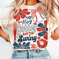 Boho Baseball Batter Swing Retro Checkered Coquette - Adult & Kids T-Shirts, Sweatshirts & Hoodies apparel design preview 1