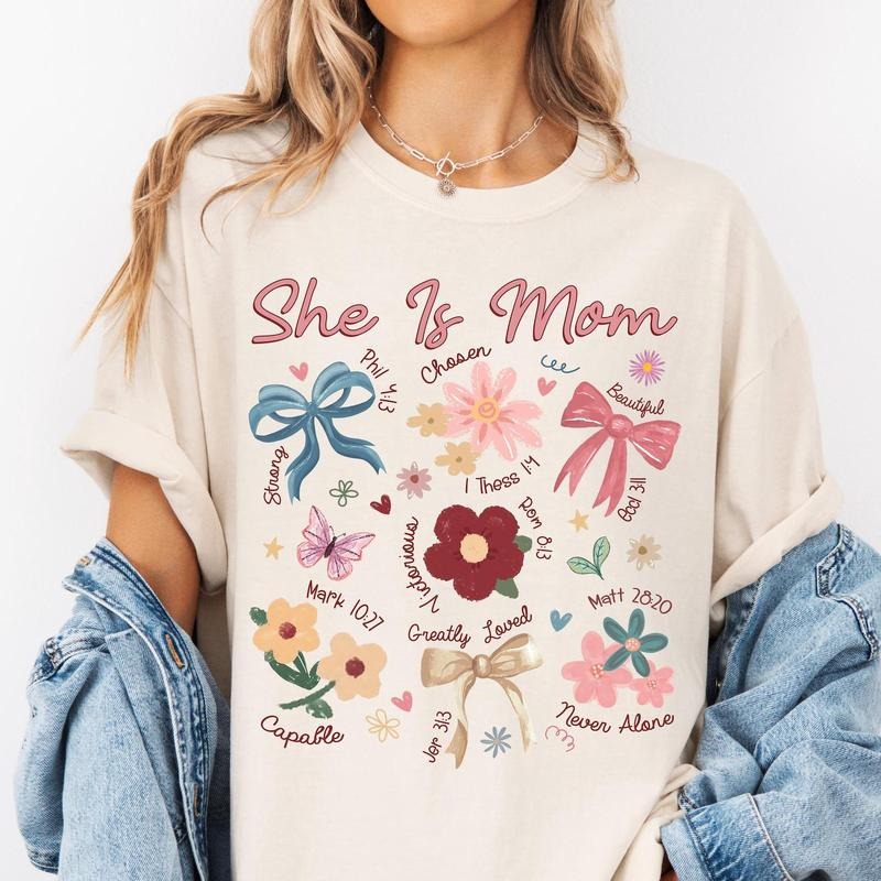 Boho Floral Mama She Is Mom Christian Spring - Adult & Kids T-Shirts, Sweatshirts & Hoodies apparel design preview 1