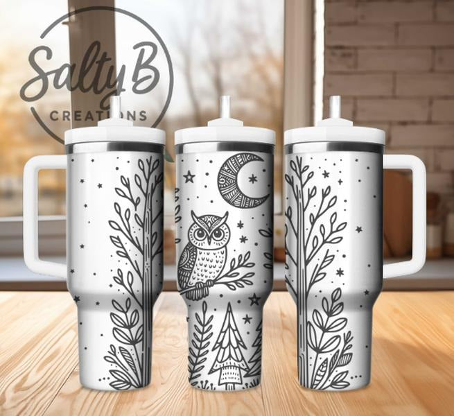 Boho Owl Wooded Print Engraved Tumbler - Adult & Kids T-Shirts, Sweatshirts & Hoodies apparel design preview 1