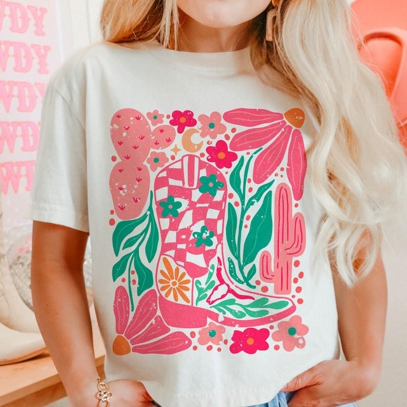 Boho Cowgirl Boot Flowers Bundle Retro Flower Western - Adult & Kids T-Shirts, Sweatshirts & Hoodies apparel design preview 1