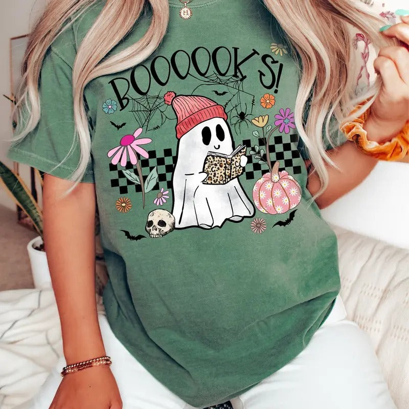 Book Lover Ghost Halloween Teacher Librarian Boooks - Adult & Kids T-Shirts, Sweatshirts & Hoodies apparel design preview 1