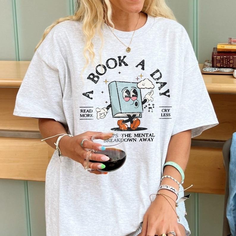 Bookish Mental Health Book Day Retro Read More Lover - Adult & Kids T-Shirts, Sweatshirts & Hoodies apparel design preview 1
