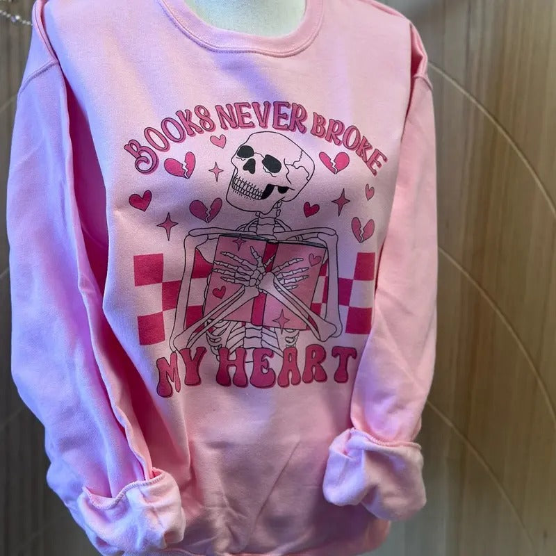 Books Never Broke My Heart Pink Fit Book Lover - Adult & Kids T-Shirts, Sweatshirts & Hoodies apparel design preview 1