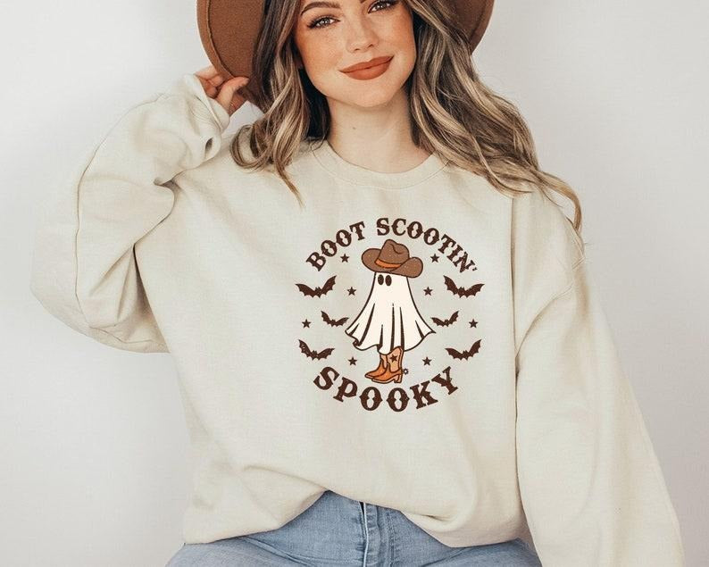 Boot Scootin Spooky Cute Halloween Cowboy Ghost - Adult & Kids T-Shirts, Sweatshirts & Hoodies apparel design preview 1