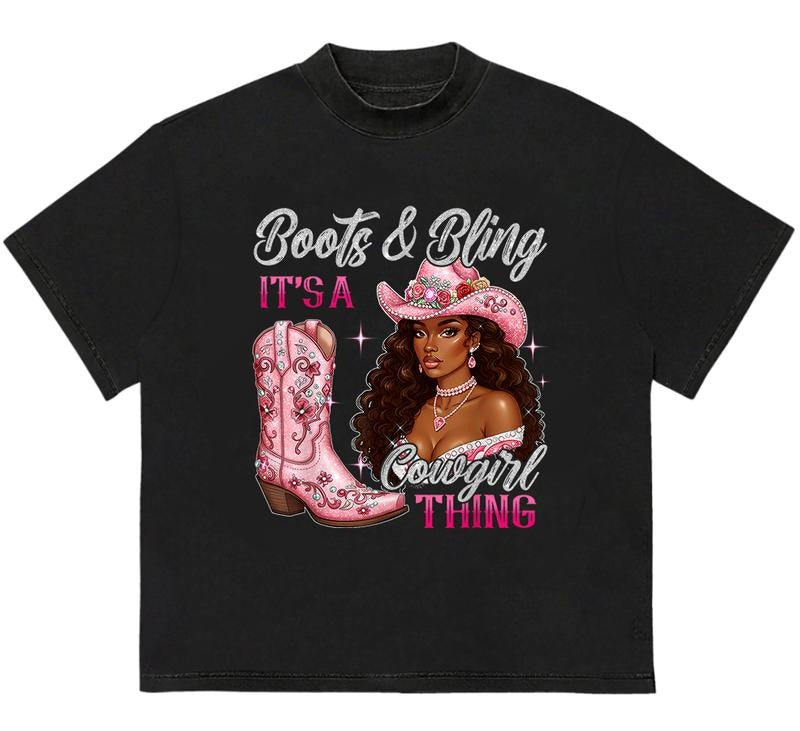 Boots Bling 'S Cowgirl Thing Black Coowgirl Essential - Adult & Kids T-Shirts, Sweatshirts & Hoodies apparel design preview 1