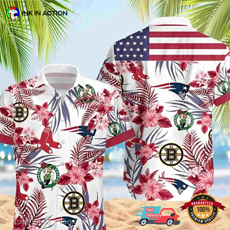 Boston Bruins Celtics Patriots USA Flag Hawaiian - Adult & Kids T-Shirts, Sweatshirts & Hoodies apparel design preview 1