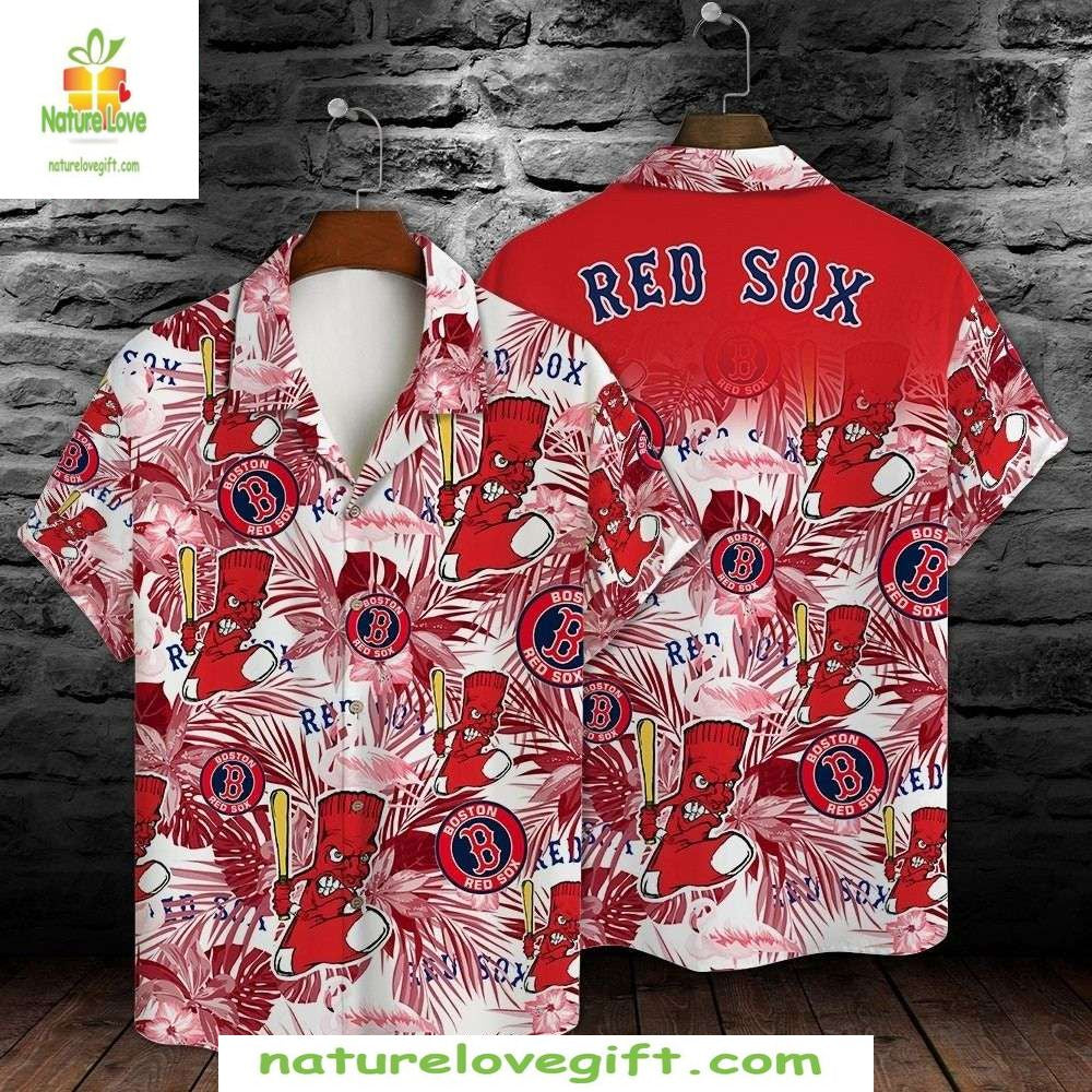 Boston Red Sox Hawaiian Pink Flower Baseball Graphic - Adult & Kids T-Shirts, Sweatshirts & Hoodies apparel design preview 1