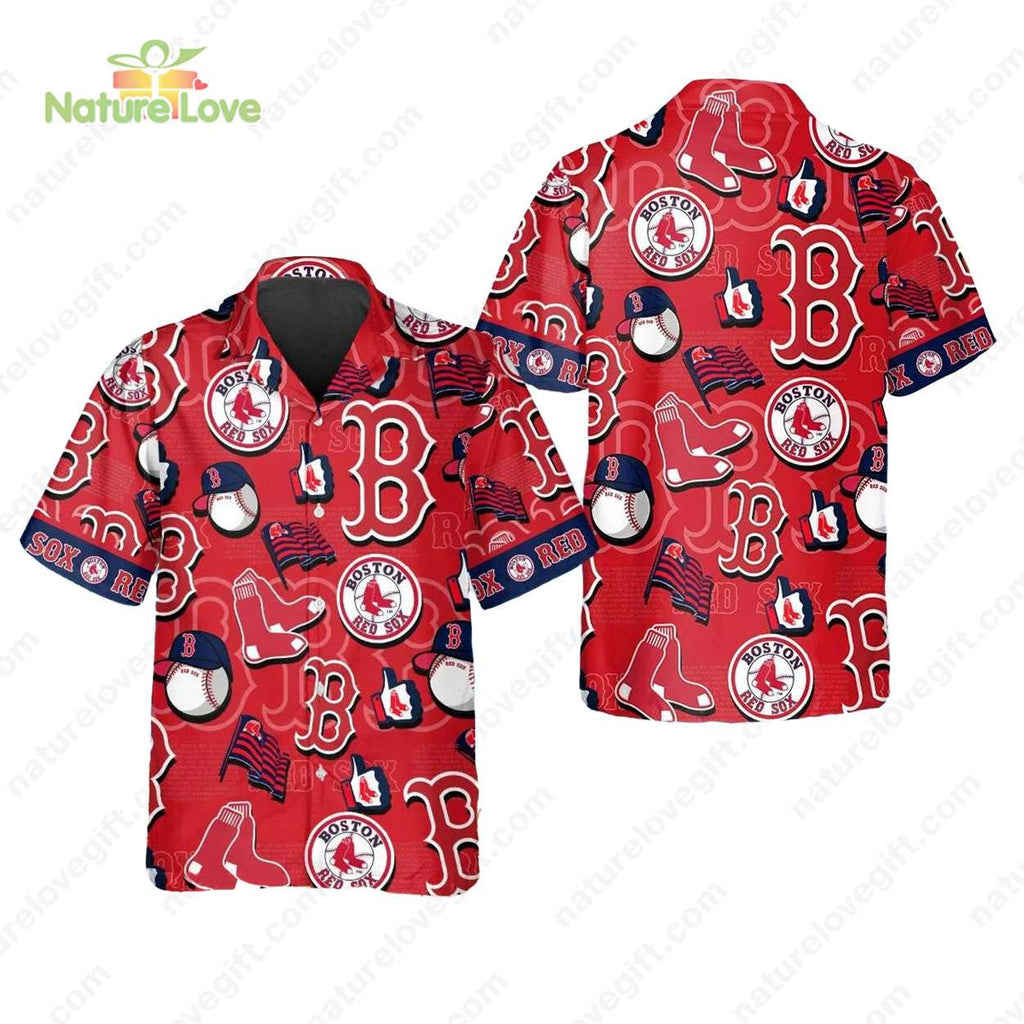 Boston Red Sox Logo Summer Hawaiian MLB Gift for Fans - Adult & Kids T-Shirts, Sweatshirts & Hoodies apparel design preview 1