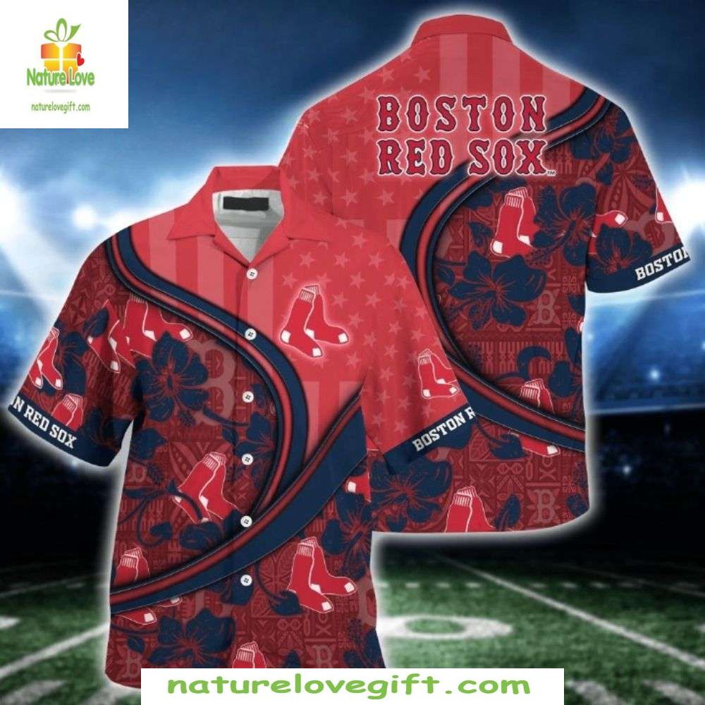 Boston Red Sox Hawaiian Patriotic Stars Stripes - Adult & Kids T-Shirts, Sweatshirts & Hoodies apparel design preview 1