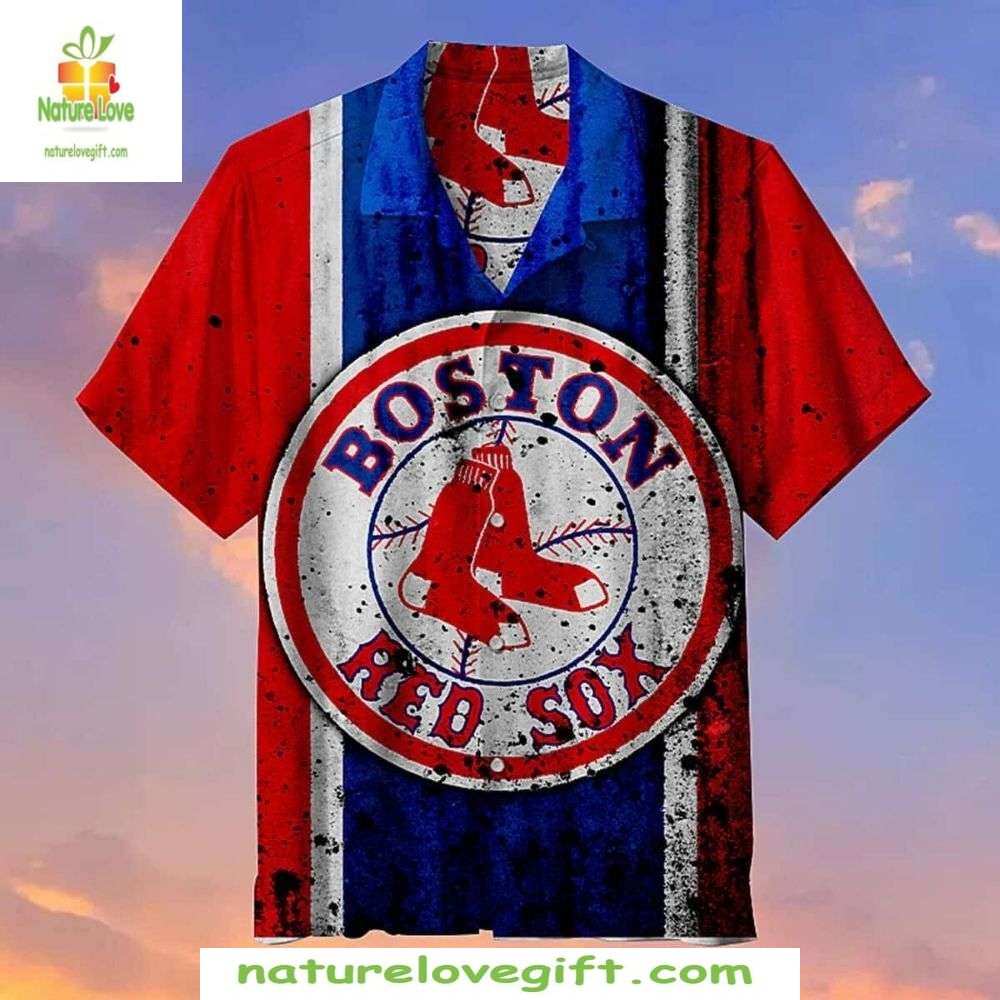 Boston Red Sox Hawaiian Patriotic Stripe Circle Logo - Adult & Kids T-Shirts, Sweatshirts & Hoodies apparel design preview 1