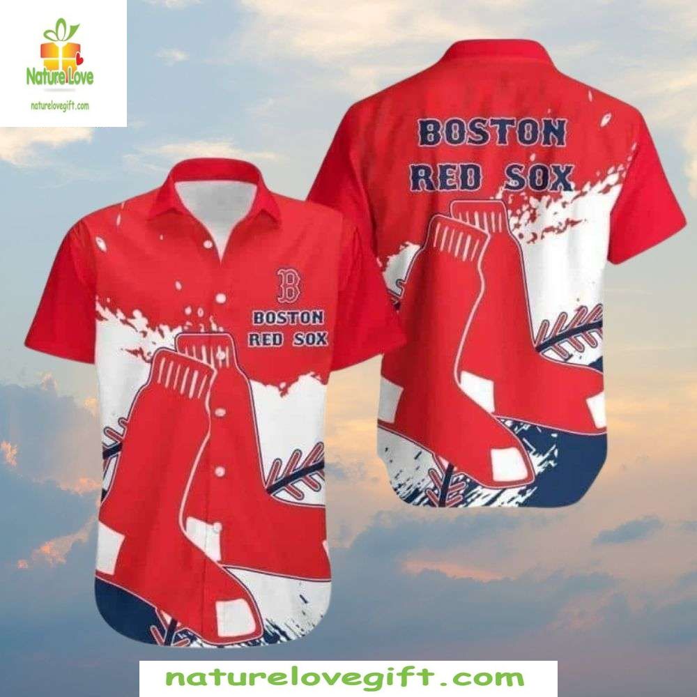 Boston Red Sox Hawaiian White Splash Design MLB - Adult & Kids T-Shirts, Sweatshirts & Hoodies apparel design preview 1