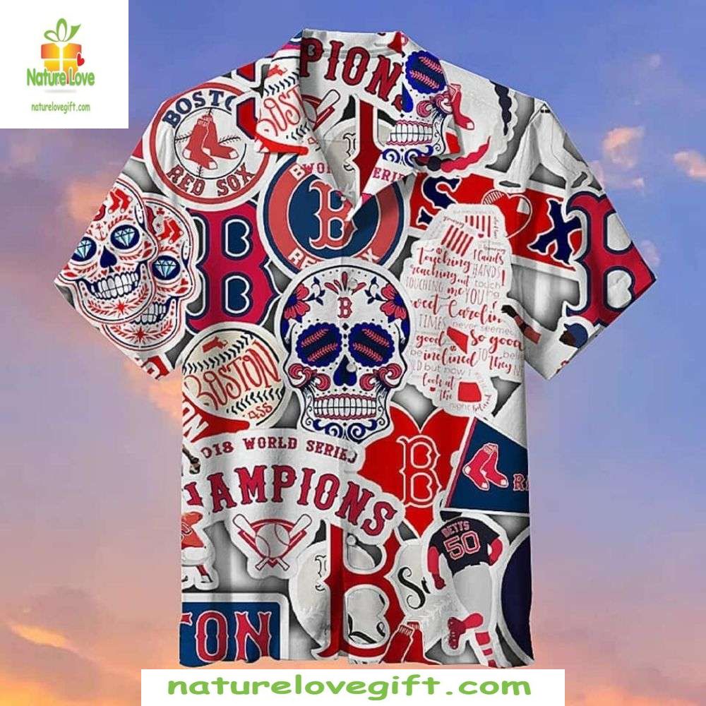 Boston Red Sox Sugar Skull Hawaiian MLB Baseball - Adult & Kids T-Shirts, Sweatshirts & Hoodies apparel design preview 1
