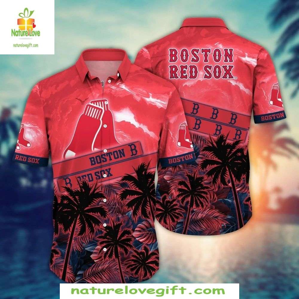 Boston Red Sox Hawaiian MLB Baseball Sunset Palm - Adult & Kids T-Shirts, Sweatshirts & Hoodies apparel design preview 1