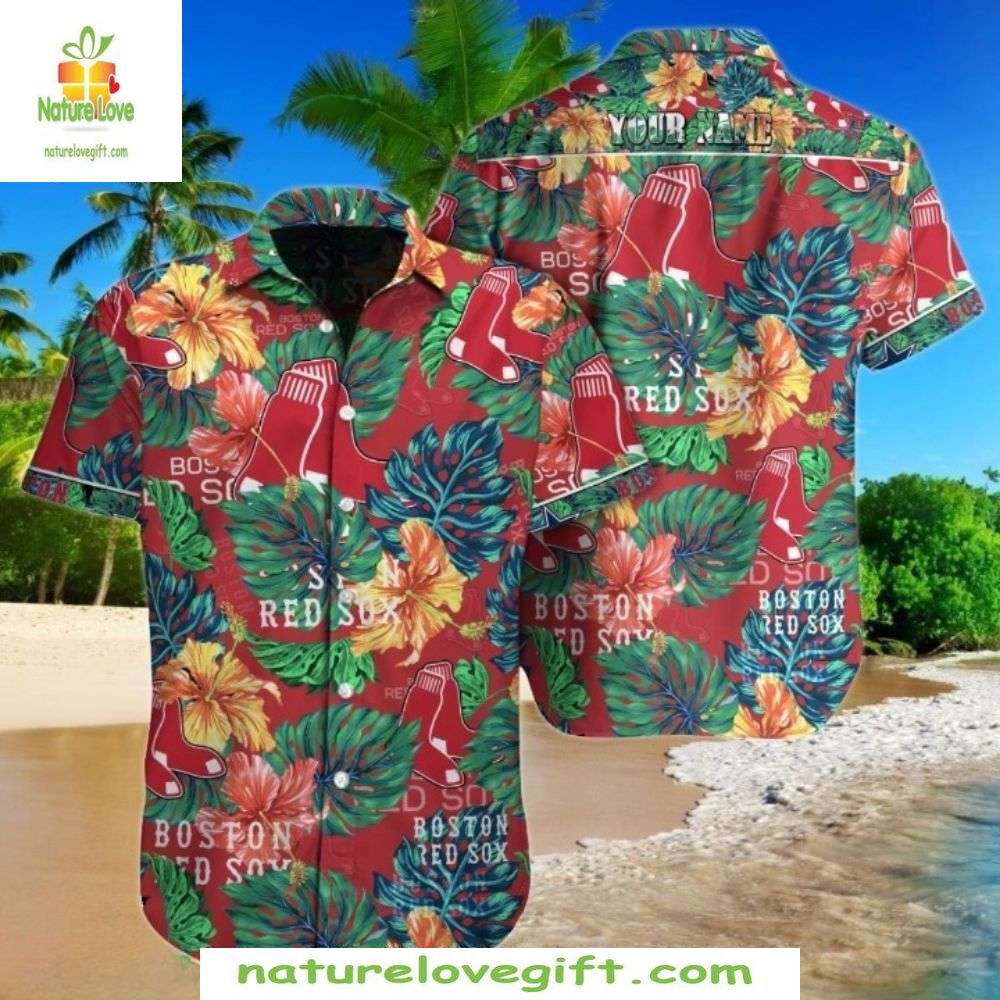 Boston Red Sox Hawaiian Tropical Floral MLB Baseball - Adult & Kids T-Shirts, Sweatshirts & Hoodies apparel design preview 1