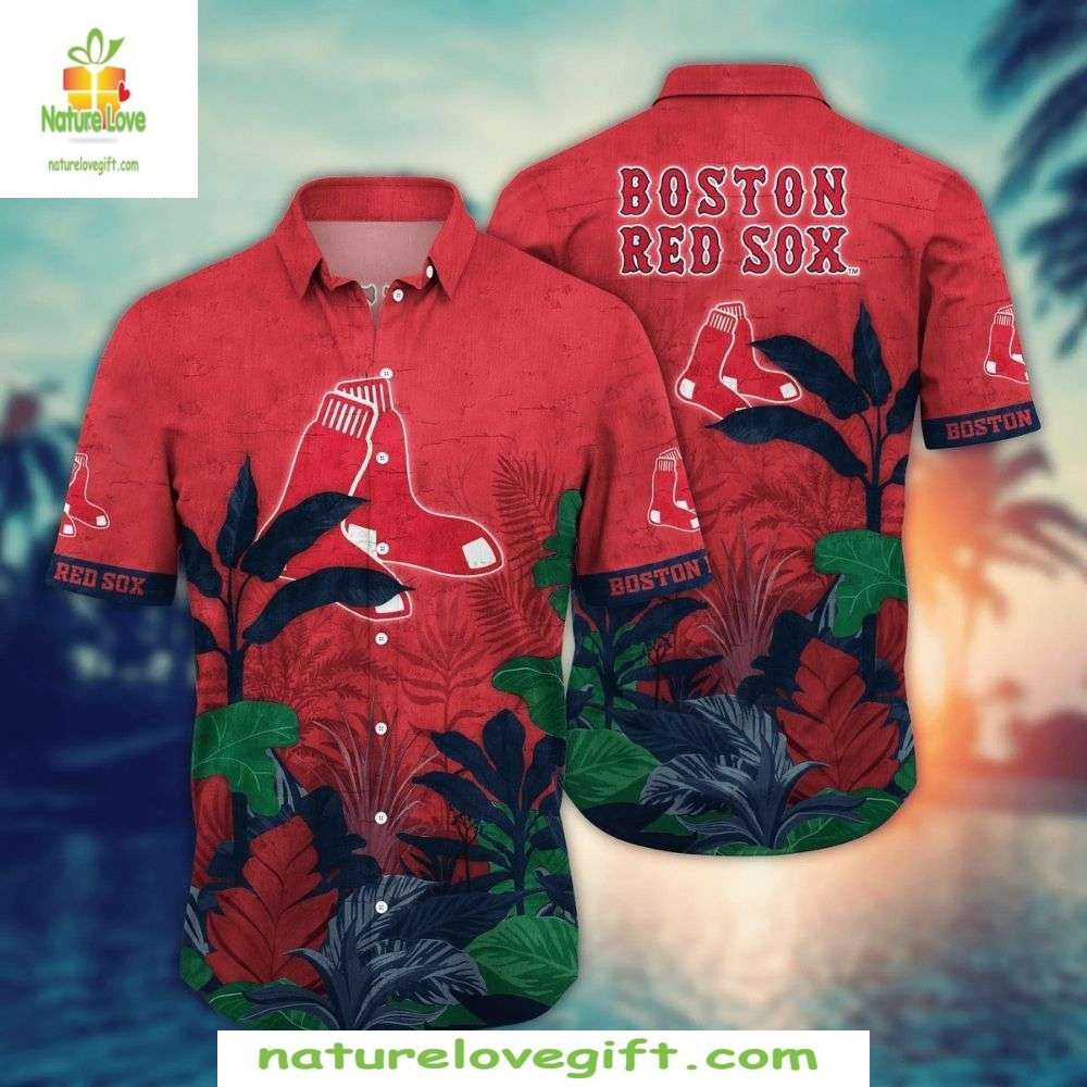 Boston Red Sox Hawaiian Tropical Jungle MLB Baseball - Adult & Kids T-Shirts, Sweatshirts & Hoodies apparel design preview 1