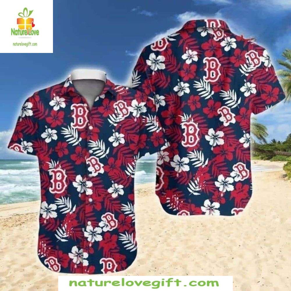 Boston Red Sox Hawaiian Tropical Navy Floral MLB - Adult & Kids T-Shirts, Sweatshirts & Hoodies apparel design preview 1