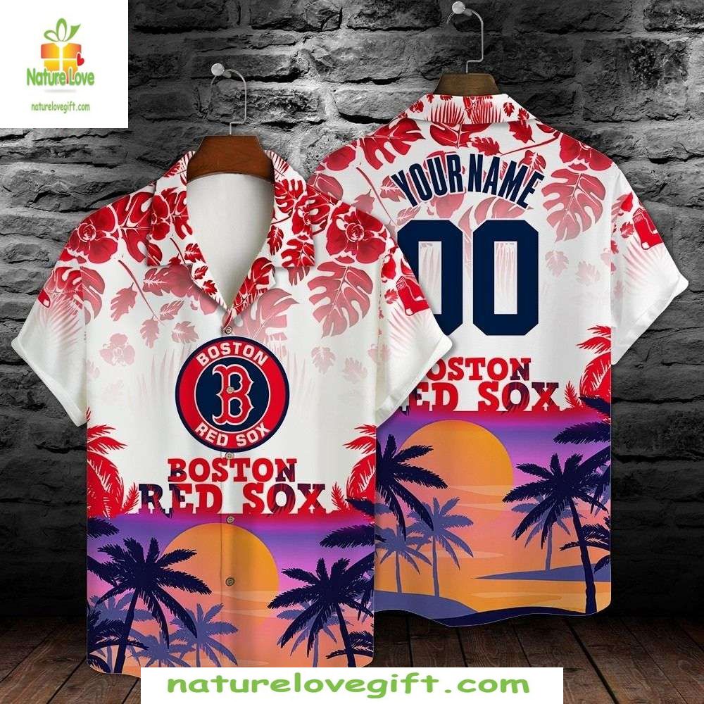 Boston Red Sox Hawaiian Tropical Sunset Custom - Adult & Kids T-Shirts, Sweatshirts & Hoodies apparel design preview 1