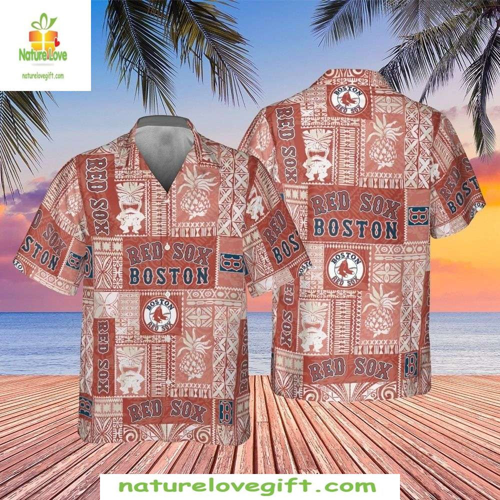 Boston Red Sox Hawaiian Tropical Tiki Print Baseball - Adult & Kids T-Shirts, Sweatshirts & Hoodies apparel design preview 1