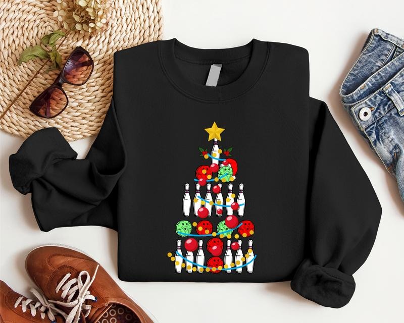Bowling Tree Lover Xmas Player Ball Lights Bowler - Adult & Kids T-Shirts, Sweatshirts & Hoodies apparel design preview 1