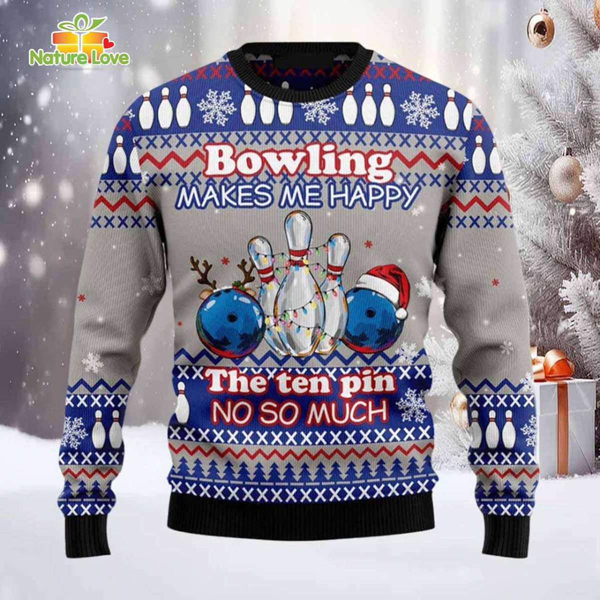 Bowling Makes Me Happy Merry Christmas Ugly Christmas Sweater - Holiday Gift product image