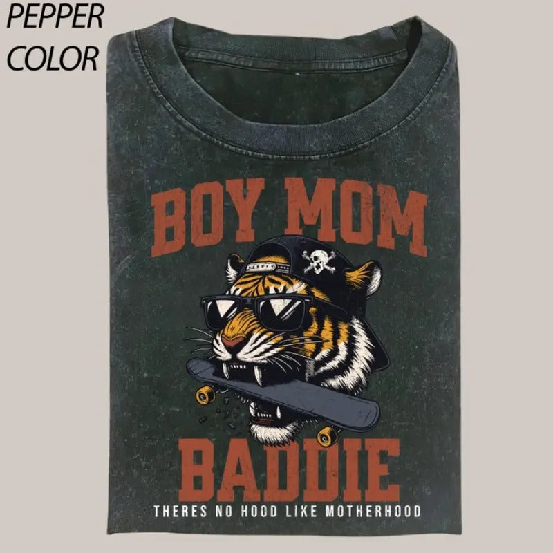 Boy Mom Baddie Vintage Bleached Mother'S Mama Mon - Adult & Kids T-Shirts, Sweatshirts & Hoodies apparel design preview 1