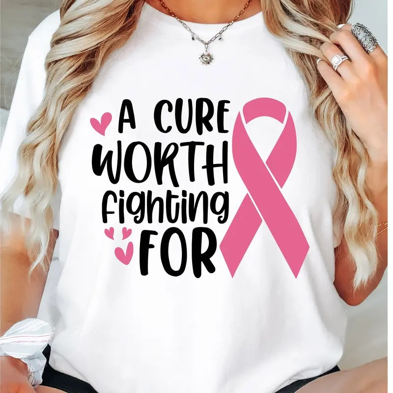 Breast Cancer Awareness Cure Worth Fighting Pink - Adult & Kids T-Shirts, Sweatshirts & Hoodies apparel design preview 1