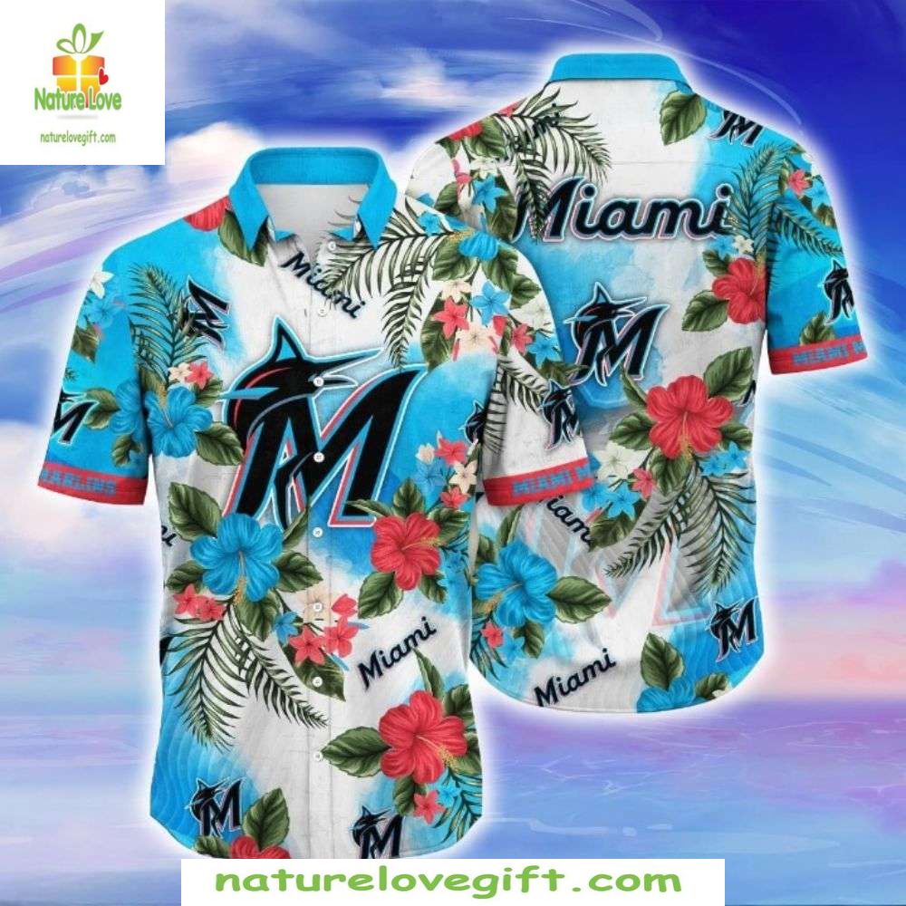 Miami Marlins Hawaiian Tropical Floral Baseball - Adult & Kids T-Shirts, Sweatshirts & Hoodies apparel design preview 1