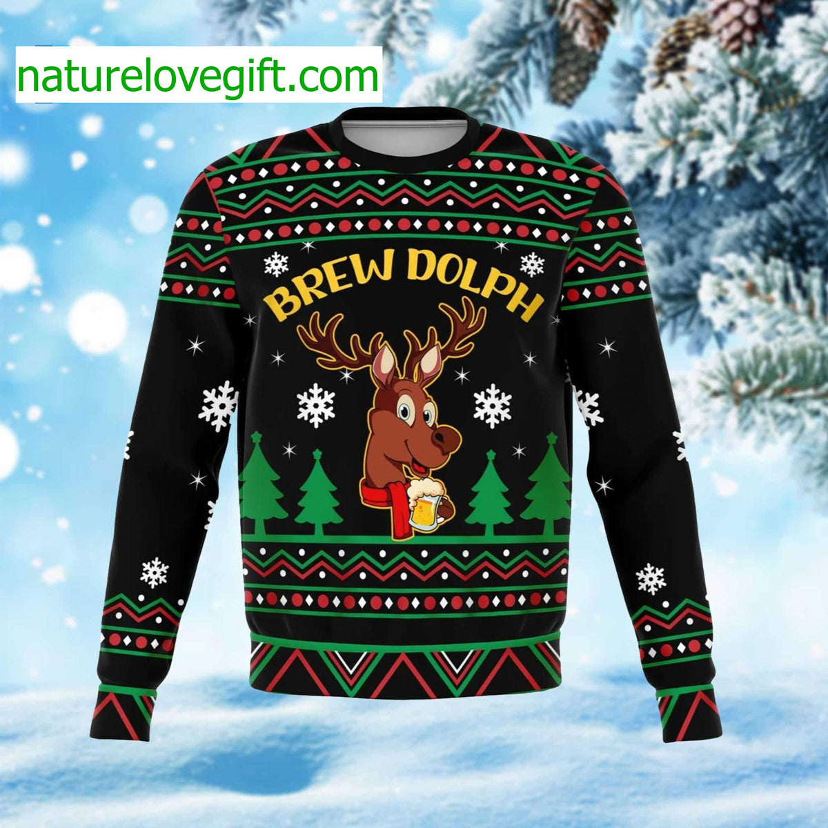 Brew Dolph Funny Reindeer Beer Ugly Christmas Sweater - Holiday Gift product image