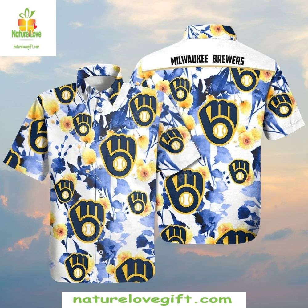 Milwaukee Brewers Floral Hawaiian Stylish Baseball - Adult & Kids T-Shirts, Sweatshirts & Hoodies apparel design preview 1