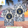 Milwaukee Brewers Hawaiian White Hibiscus Coastal - Adult & Kids T-Shirts, Sweatshirts & Hoodies apparel design preview 1