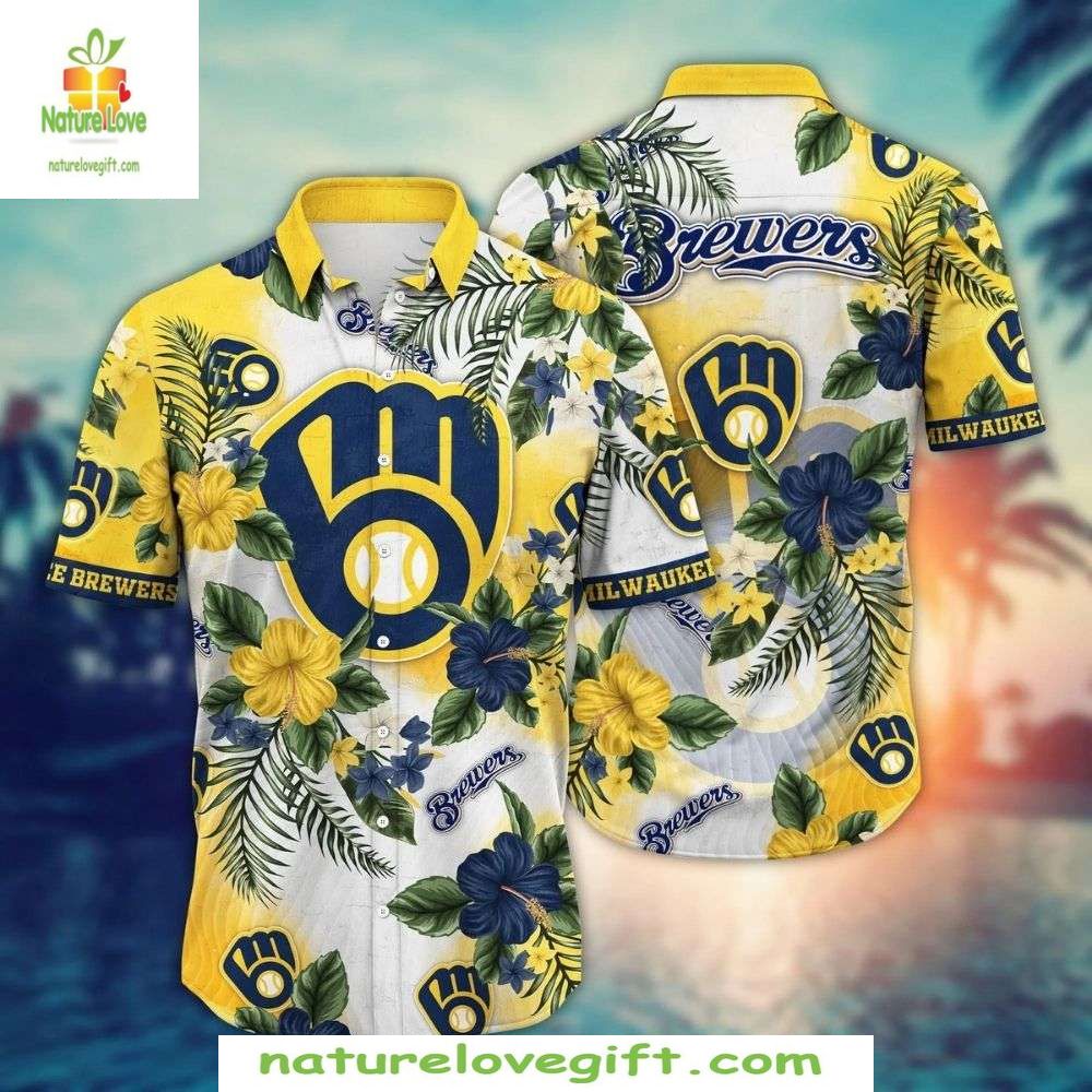 Milwaukee Brewers Hawaiian Stylish MLB Floral Aloha - Adult & Kids T-Shirts, Sweatshirts & Hoodies apparel design preview 1