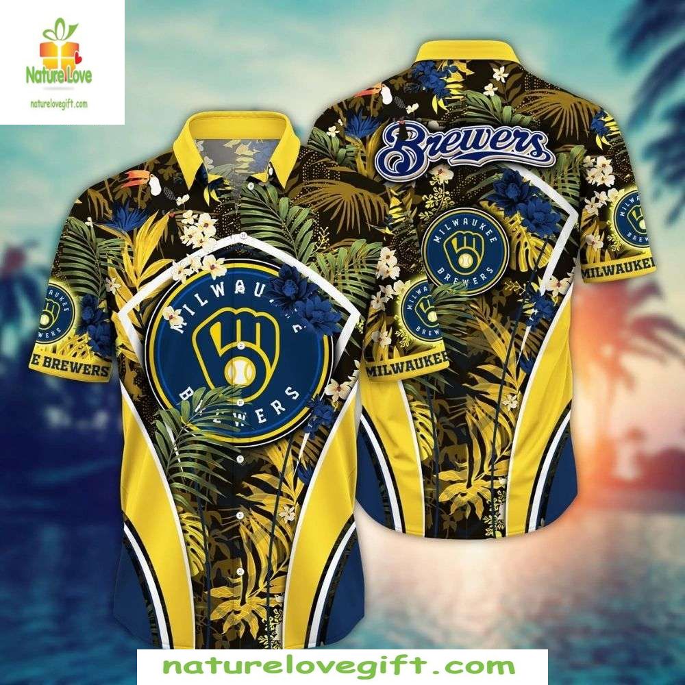 Milwaukee Brewers Hawaiian Tropical Floral MLB - Adult & Kids T-Shirts, Sweatshirts & Hoodies apparel design preview 1