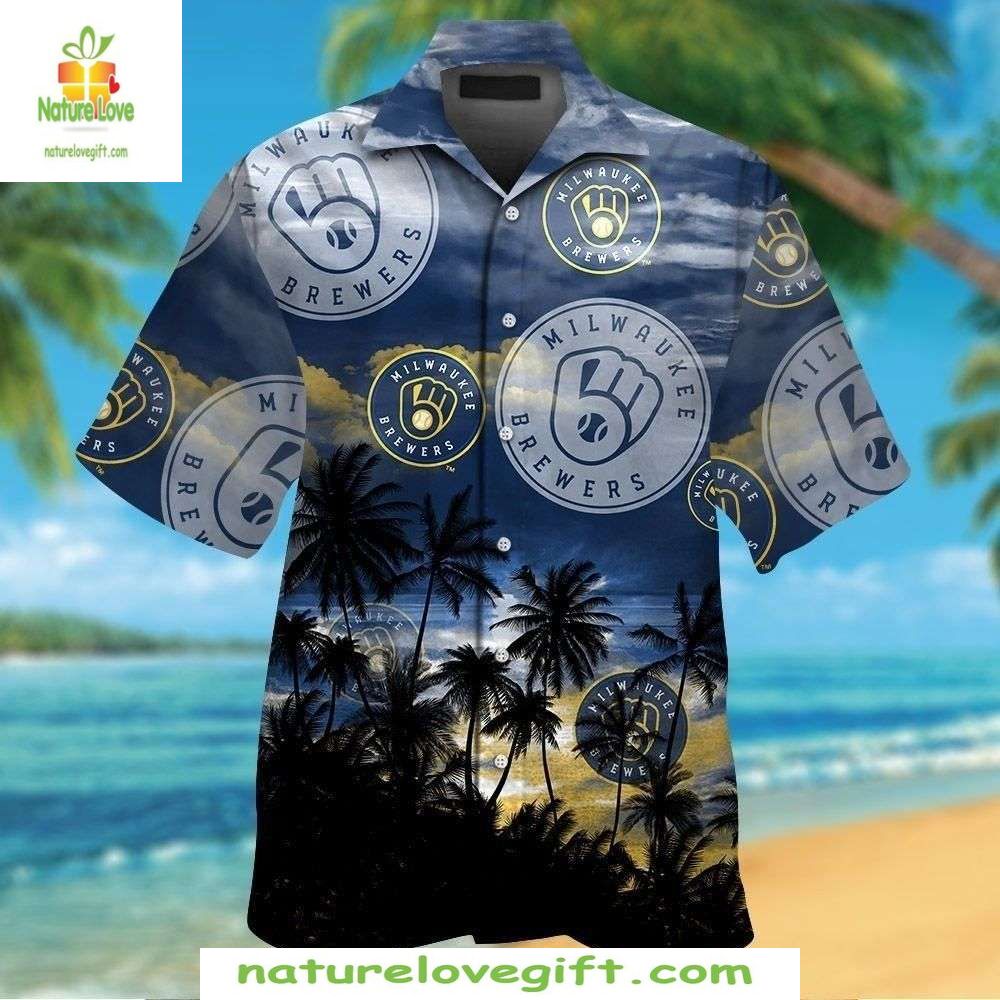 MLB Hawaiian Brewers Oceanfront Nightfall Tropical - Adult & Kids T-Shirts, Sweatshirts & Hoodies apparel design preview 1