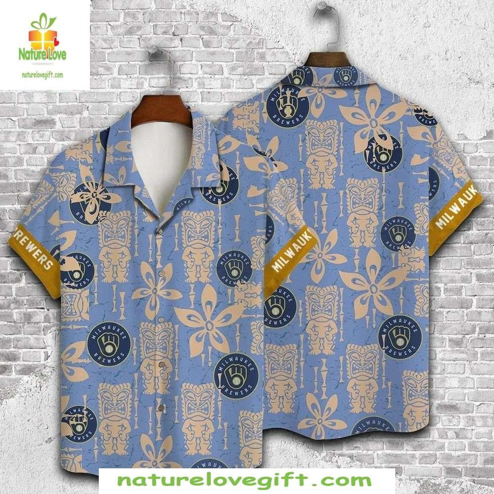 MLB Hawaiian Brewers Sky Blue Aloha Baseball Apparel - Adult & Kids T-Shirts, Sweatshirts & Hoodies apparel design preview 1