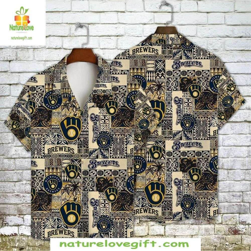Milwaukee Brewers Hawaiian Tribal Tapestry MLB - Adult & Kids T-Shirts, Sweatshirts & Hoodies apparel design preview 1