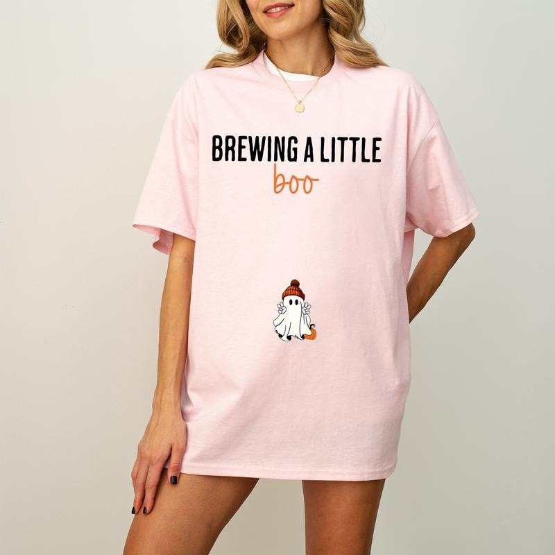 Brewing Little Boo Halloween Pregnancy Announcement - Adult & Kids T-Shirts, Sweatshirts & Hoodies apparel design preview 1