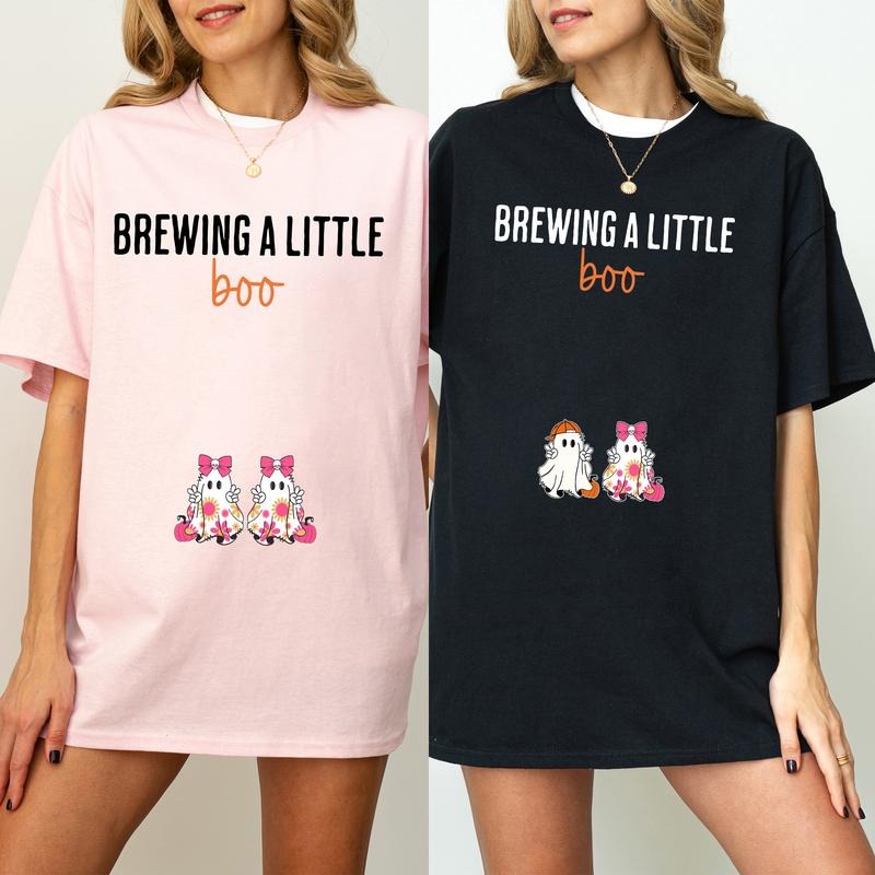 Brewing Little Boo Twin Halloween Pregnancy - Adult & Kids T-Shirts, Sweatshirts & Hoodies apparel design preview 1