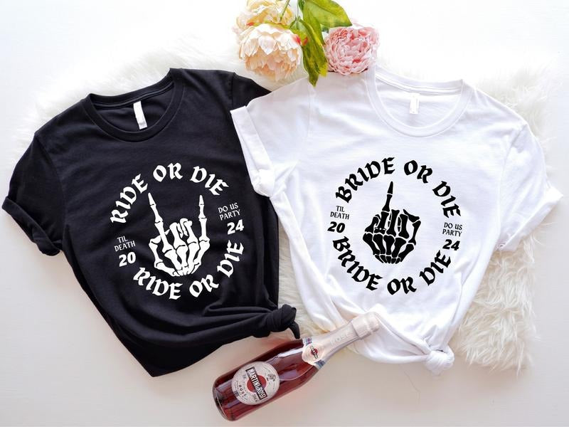 Bride Die Ride Till Death Do Us Party 2024 Skeleton - Adult & Kids T-Shirts, Sweatshirts & Hoodies apparel design preview 1