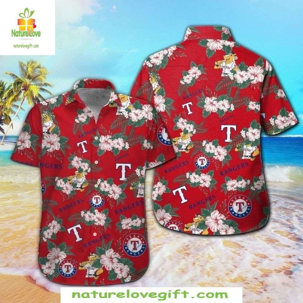 Texas Rangers Hawaiian Bright Floral Baseball Apparel - Adult & Kids T-Shirts, Sweatshirts & Hoodies apparel design preview 1