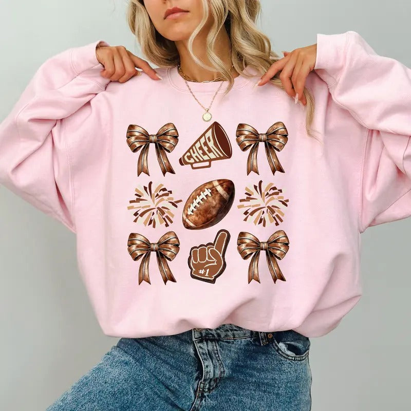 Brown Coquette Bow Football Girly Team Game Day - Adult & Kids T-Shirts, Sweatshirts & Hoodies apparel design preview 1