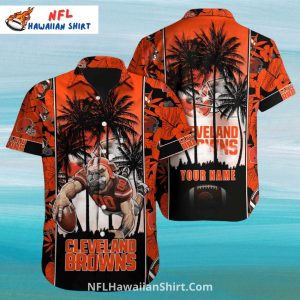 Browns Hawaiian Sunset Palms And Football Bulldog - Adult & Kids T-Shirts, Sweatshirts & Hoodies apparel design preview 1