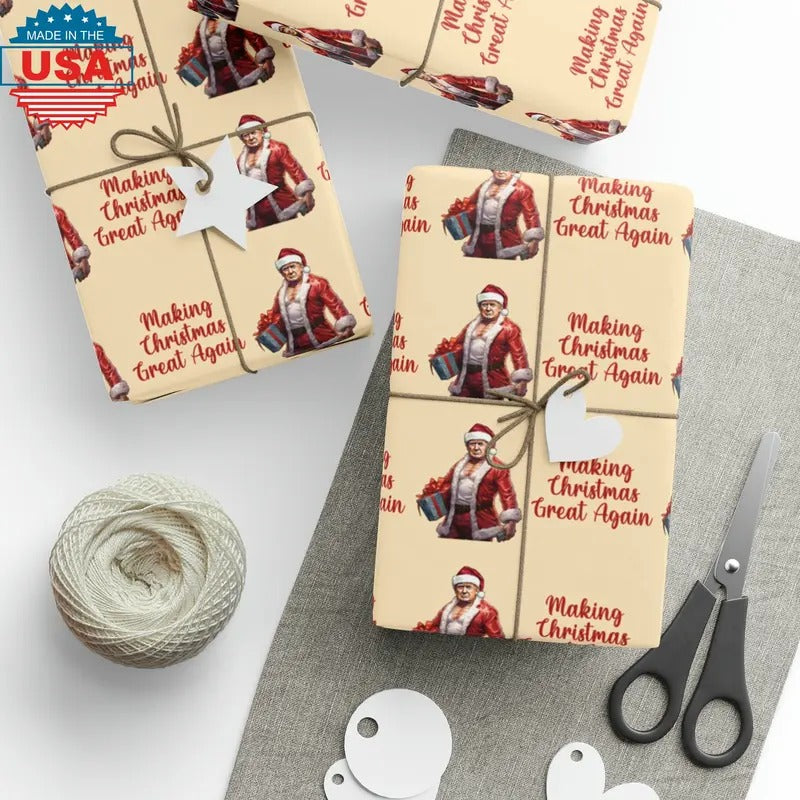 Buff Santa Trump Wrap Merry Elf Funny 2024 Wrapping - Adult & Kids T-Shirts, Sweatshirts & Hoodies apparel design preview 1