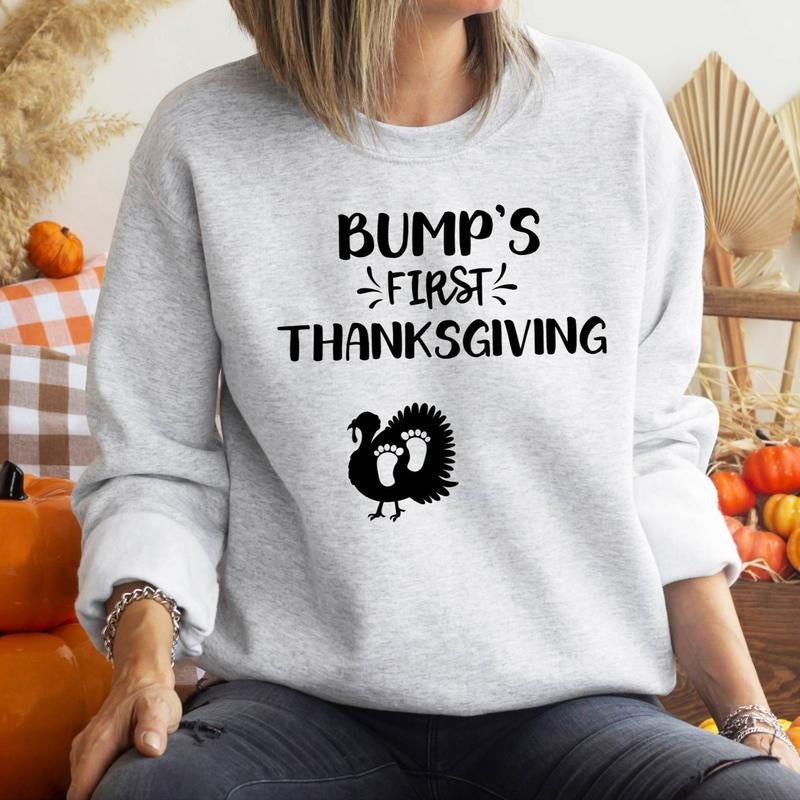 Bump'S First Thanksgiving Fall Pregnancy Announcement - Adult & Kids T-Shirts, Sweatshirts & Hoodies apparel design preview 1
