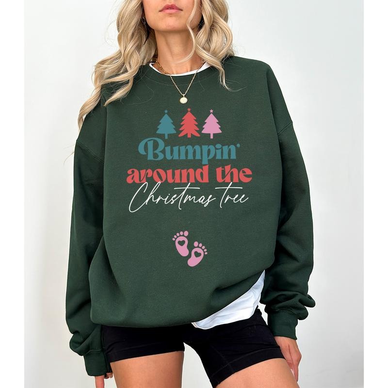 Bumpin Around Tree Pregnancy Announcement XMas - Adult & Kids T-Shirts, Sweatshirts & Hoodies apparel design preview 1