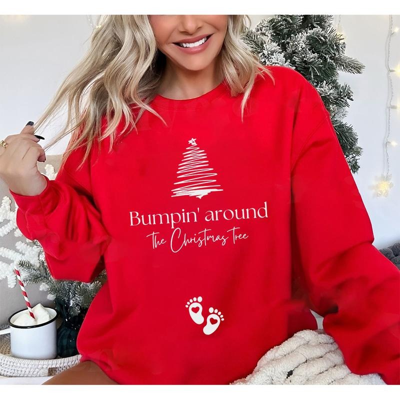 Bumpin Around Tree Pregnancy Announcement Xmas Baby - Adult & Kids T-Shirts, Sweatshirts & Hoodies apparel design preview 1
