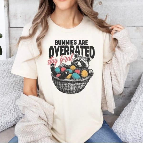 Bunnies Are Overrated Stay Feral Funny Easter Raccoon - Adult & Kids T-Shirts, Sweatshirts & Hoodies apparel design preview 1