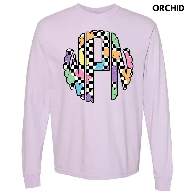 Bunny Checkered Monogram Comfort Colors 'NLB' - Adult & Kids T-Shirts, Sweatshirts & Hoodies apparel design preview 1
