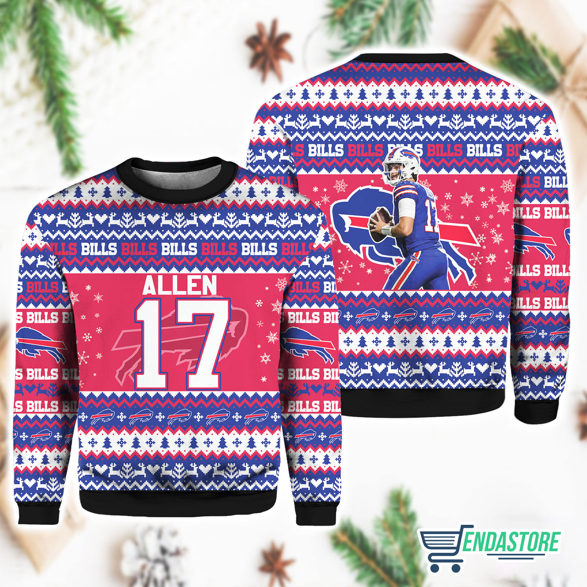 Christmas Bill Josh Allen 17 Football 3D Ugly Christmas Sweater - Holiday Gift product image