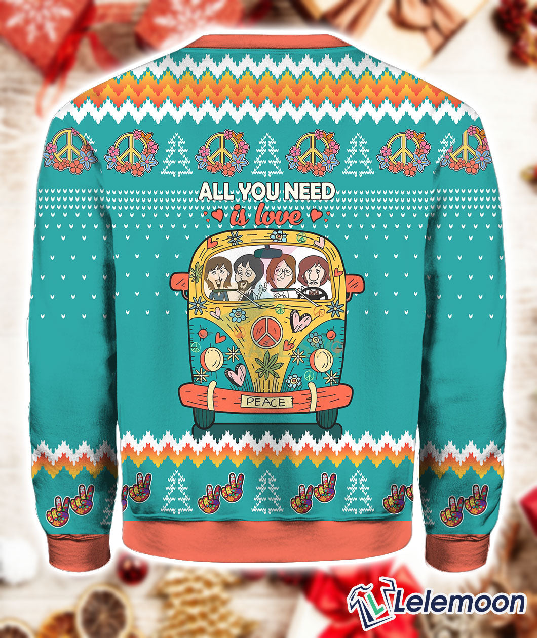 All You Need Is Love Hippie Peace 3D Christmas Sweater - Holiday Gift product image 2